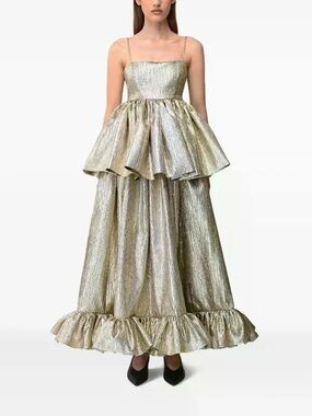 Anouki metallic gold peplum dress